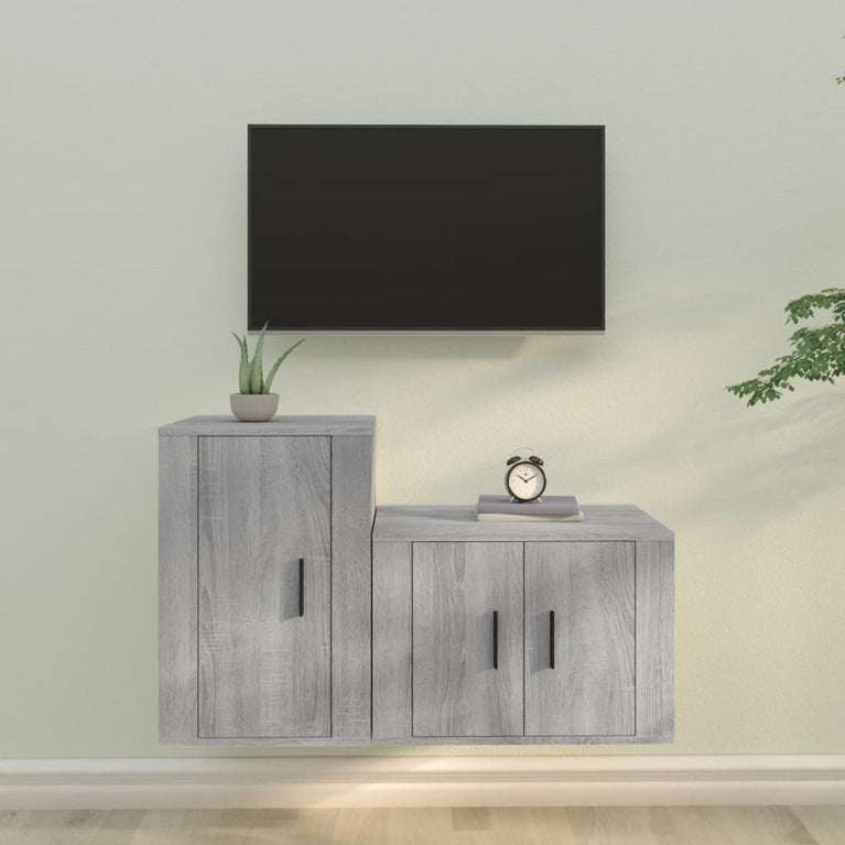 2-delige Tv-meubelset bewerkt hout grijs sonoma eikenkleurig MeubelReus