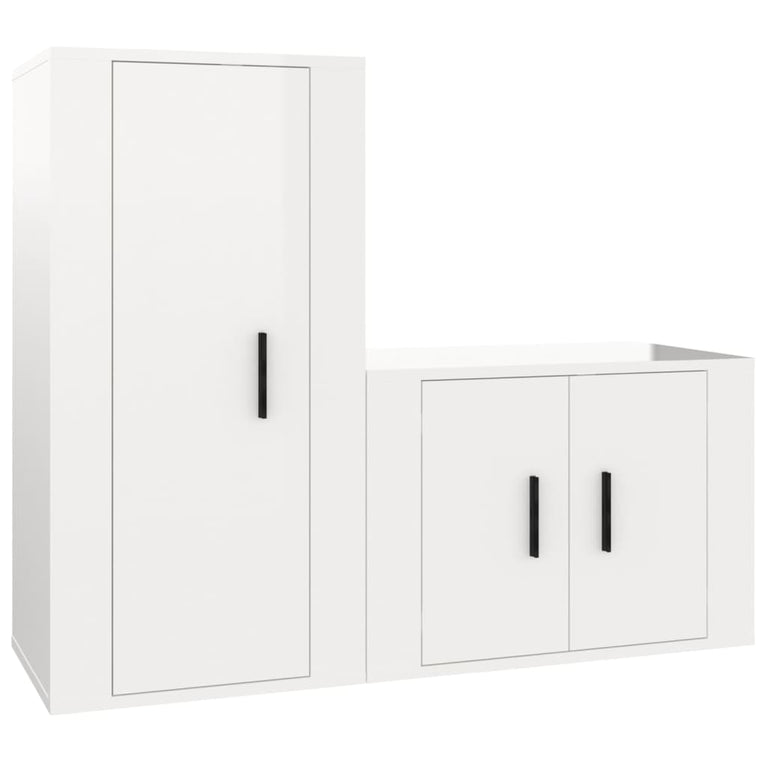 2-delige Tv-meubelset bewerkt hout hoogglans wit MeubelReus