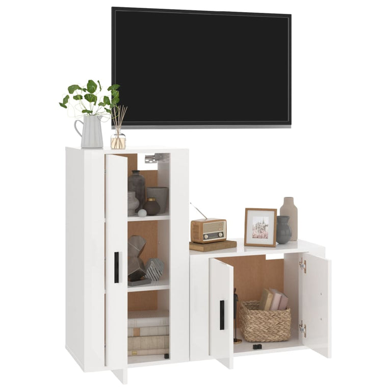 2-delige Tv-meubelset bewerkt hout hoogglans wit MeubelReus