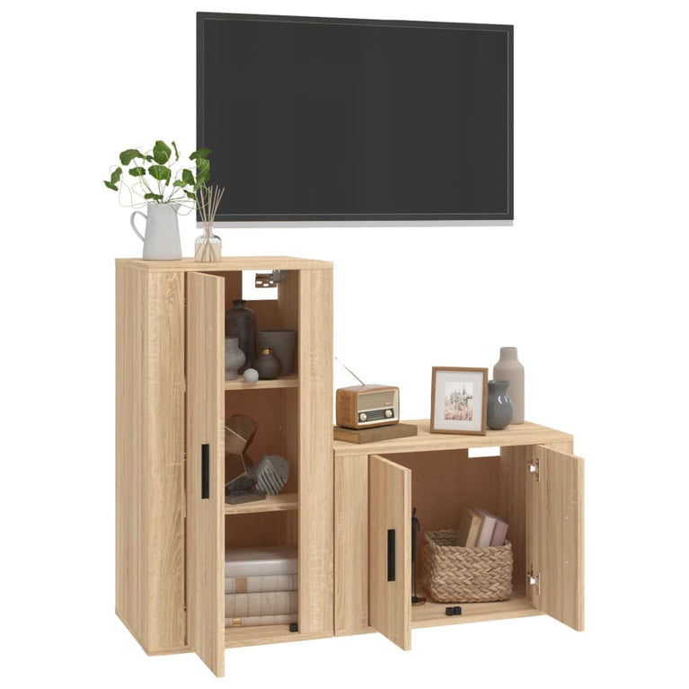 2-delige Tv-meubelset bewerkt hout sonoma eikenkleurig MeubelReus