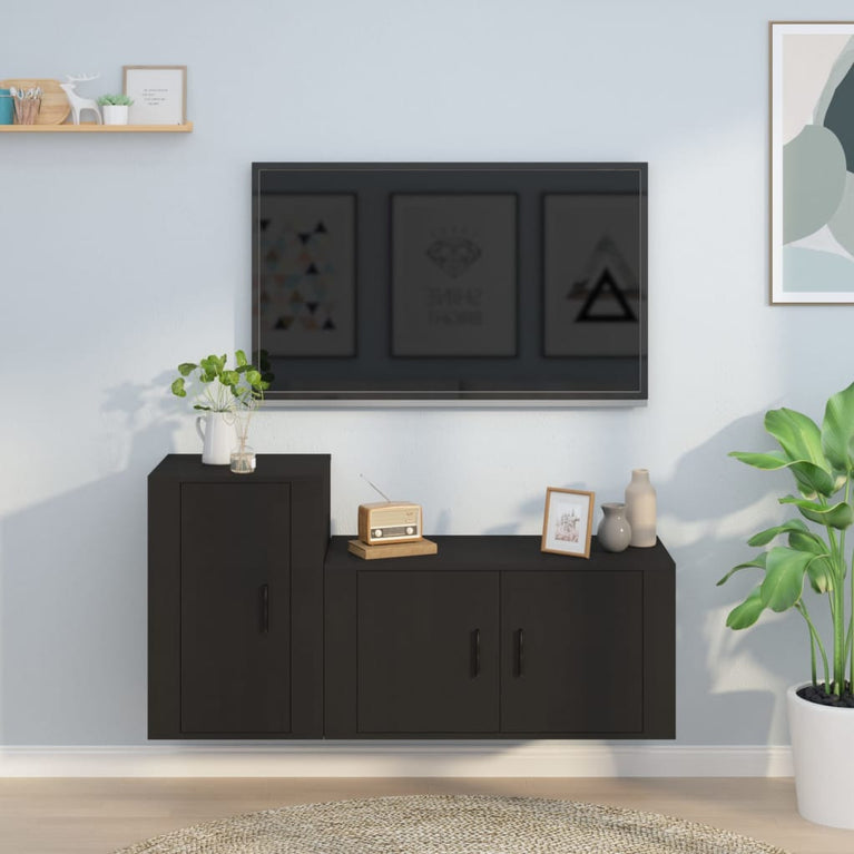 2-delige Tv-meubelset bewerkt hout zwart MeubelReus