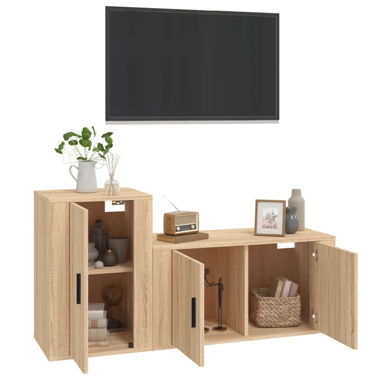 2-delige Tv-meubelset bewerkt hout sonoma eikenkleurig MeubelReus