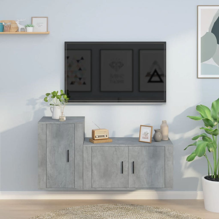 2-delige Tv-meubelset bewerkt hout betongrijs MeubelReus