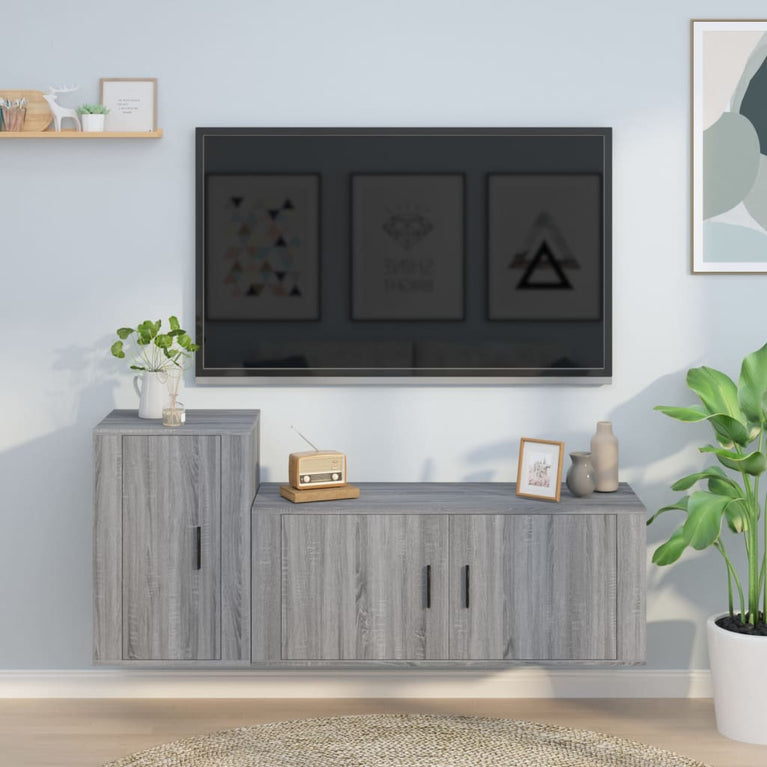 2-delige Tv-meubelset bewerkt hout grijs sonoma eikenkleurig MeubelReus