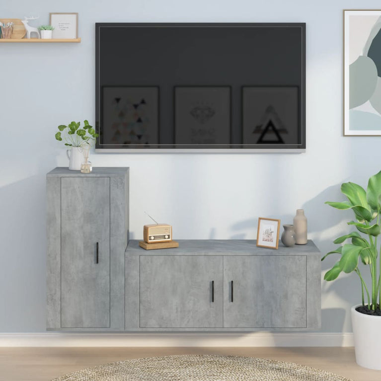 2-delige Tv-meubelset bewerkt hout betongrijs MeubelReus