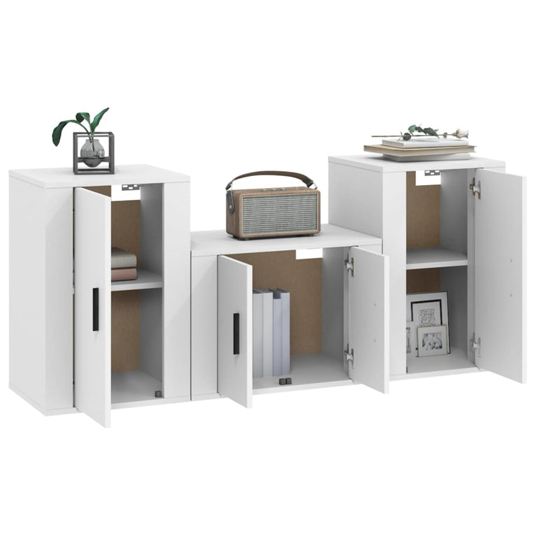 3-delige Tv-meubelset bewerkt hout wit MeubelReus