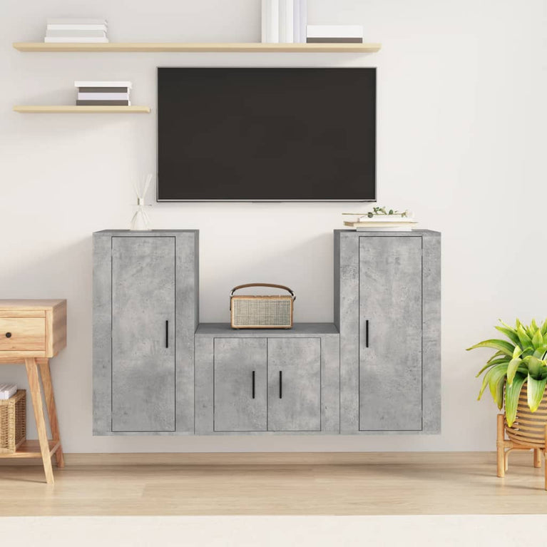 3-delige Tv-meubelset bewerkt hout betongrijs MeubelReus