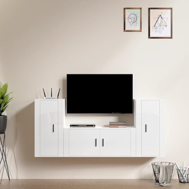 3-delige Tv-meubelset bewerkt hout hoogglans wit MeubelReus