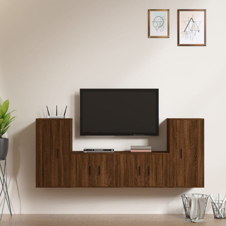 4-delige Tv-meubelset bewerkt hout bruin eikenkleur MeubelReus