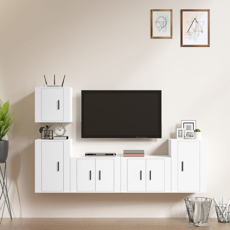 5-delige Tv-meubelset bewerkt hout wit MeubelReus