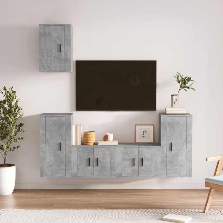 5-delige Tv-meubelset bewerkt hout betongrijs MeubelReus