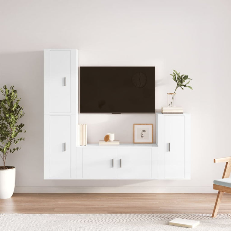 4-delige Tv-meubelset bewerkt hout hoogglans wit MeubelReus