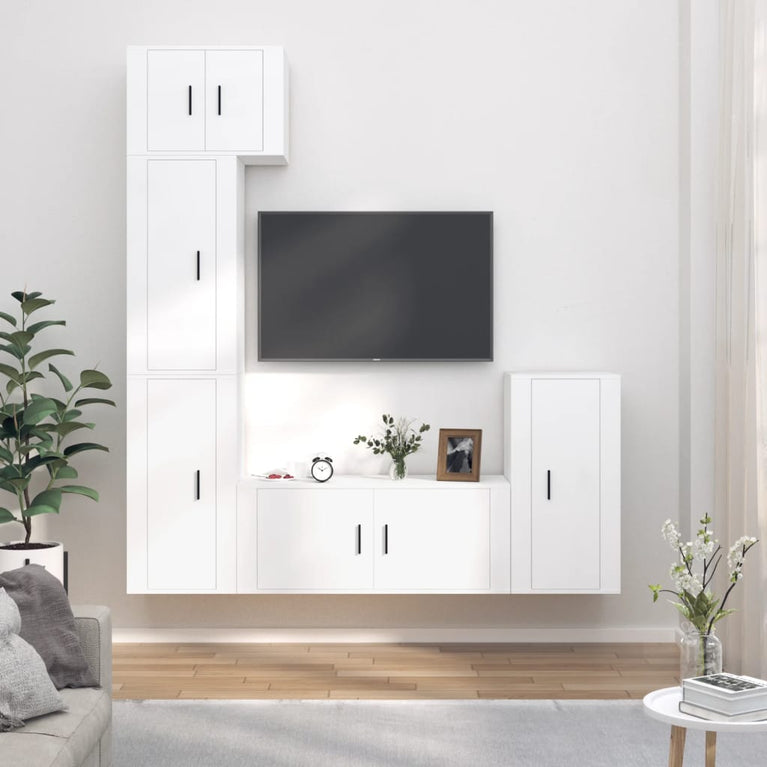 5-delige Tv-meubelset bewerkt hout wit MeubelReus