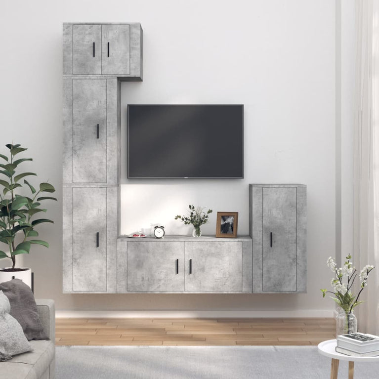 5-delige Tv-meubelset bewerkt hout betongrijs MeubelReus