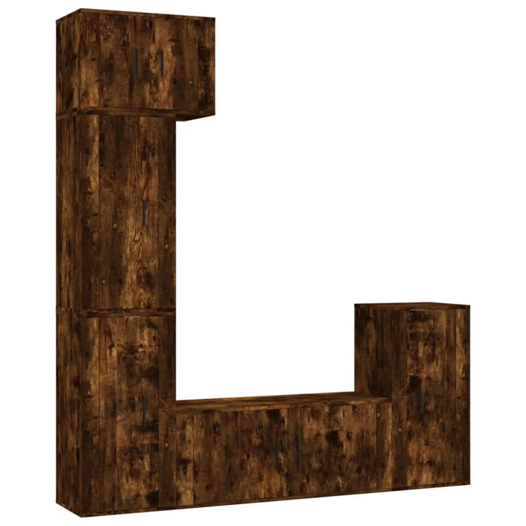 5-delige Tv-meubelset bewerkt hout gerookt eikenkleurig MeubelReus