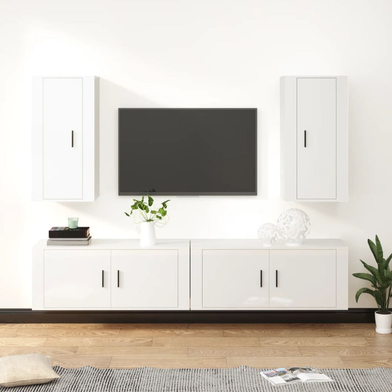 4-delige Tv-meubelset bewerkt hout hoogglans wit MeubelReus