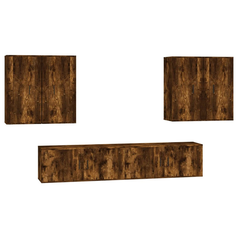 6-delige Tv-meubelset bewerkt hout gerookt eikenkleurig MeubelReus