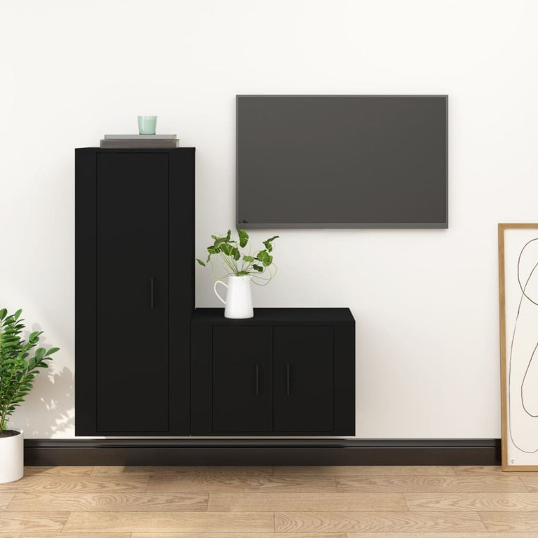 2-delige Tv-meubelset bewerkt hout zwart MeubelReus