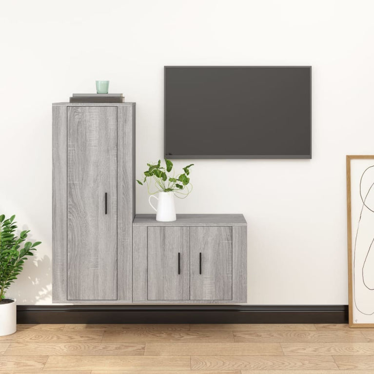 2-delige Tv-meubelset bewerkt hout grijs sonoma eikenkleurig MeubelReus