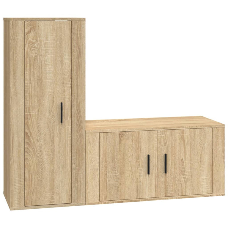 2-delige Tv-meubelset bewerkt hout sonoma eikenkleurig MeubelReus