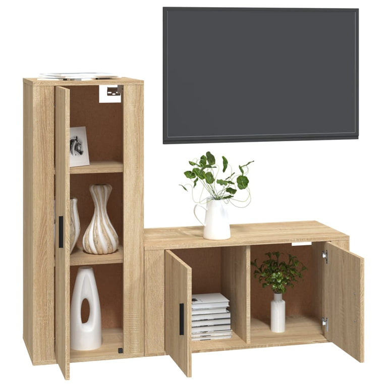 2-delige Tv-meubelset bewerkt hout sonoma eikenkleurig MeubelReus