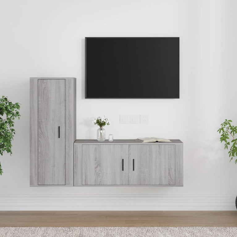 2-delige Tv-meubelset bewerkt hout grijs sonoma eikenkleurig MeubelReus