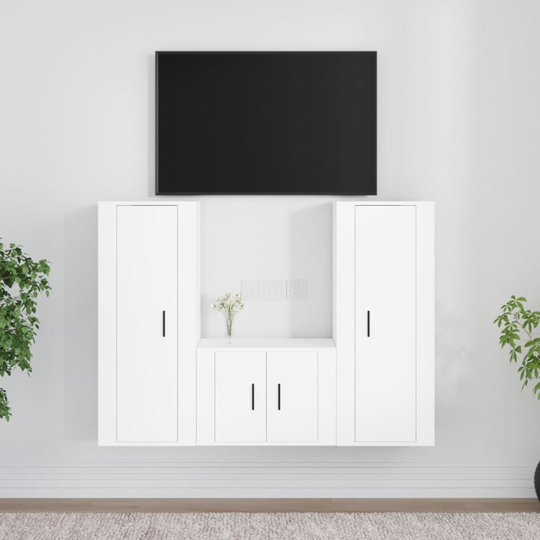 3-delige Tv-meubelset bewerkt hout wit MeubelReus