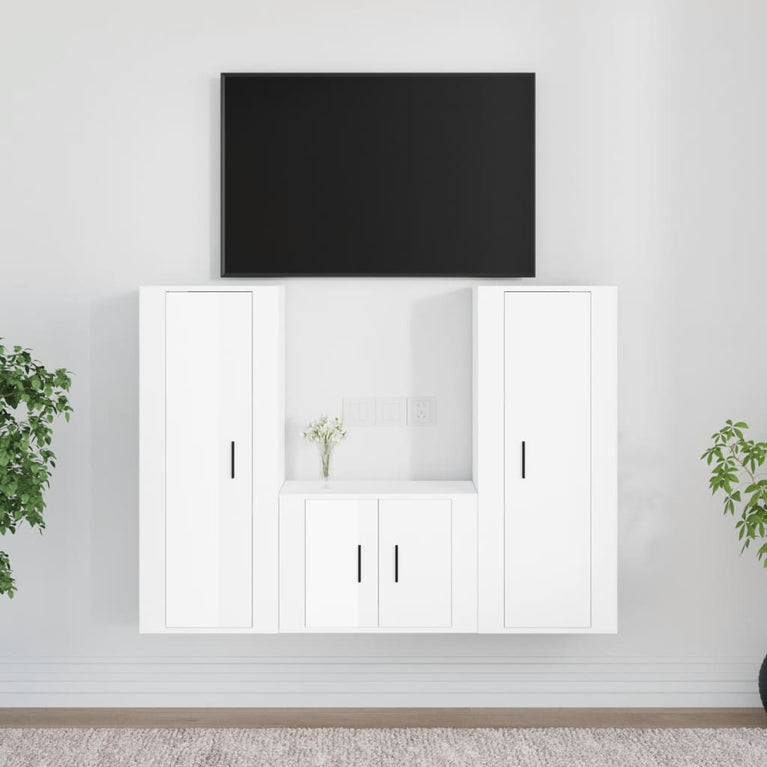 3-delige Tv-meubelset bewerkt hout hoogglans wit MeubelReus