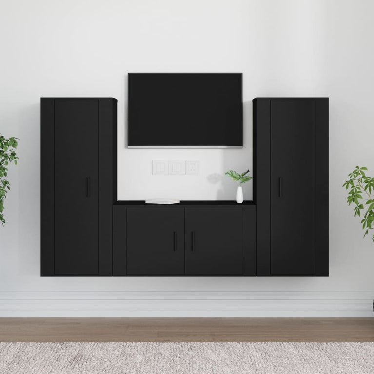 3-delige Tv-meubelset bewerkt hout zwart MeubelReus
