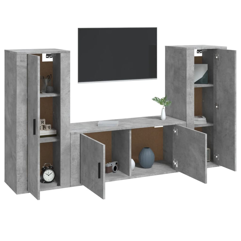 3-delige Tv-meubelset bewerkt hout betongrijs MeubelReus