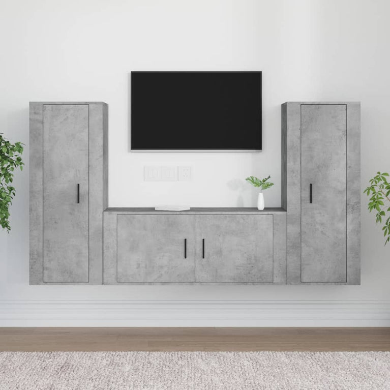 3-delige Tv-meubelset bewerkt hout betongrijs MeubelReus