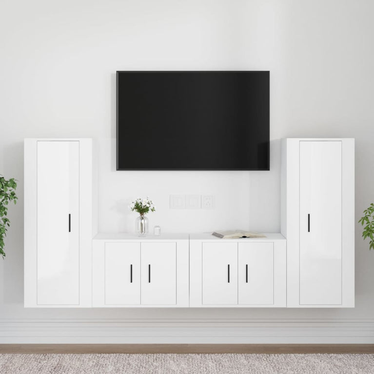 4-delige Tv-meubelset bewerkt hout hoogglans wit MeubelReus