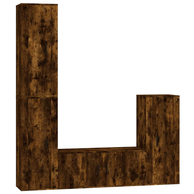 4-delige Tv-meubelset bewerkt hout gerookt eikenkleurig MeubelReus