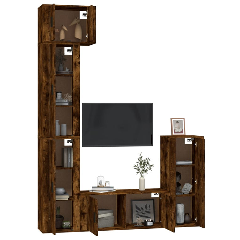 5-delige Tv-meubelset bewerkt hout gerookt eikenkleurig MeubelReus