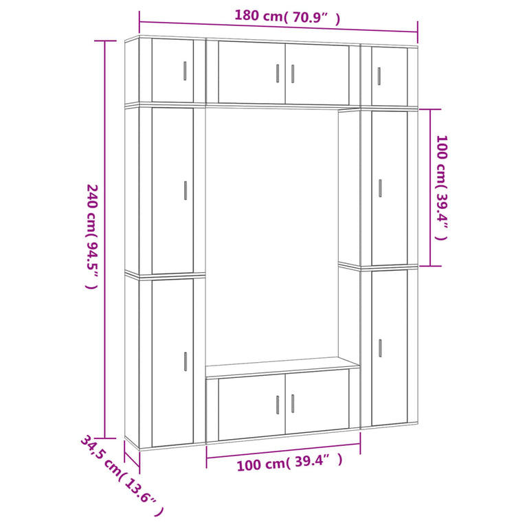 8-delige Tv-meubelset bewerkt hout hoogglans wit MeubelReus