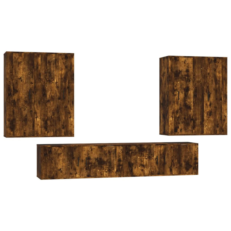 6-delige Tv-meubelset bewerkt hout gerookt eikenkleurig MeubelReus