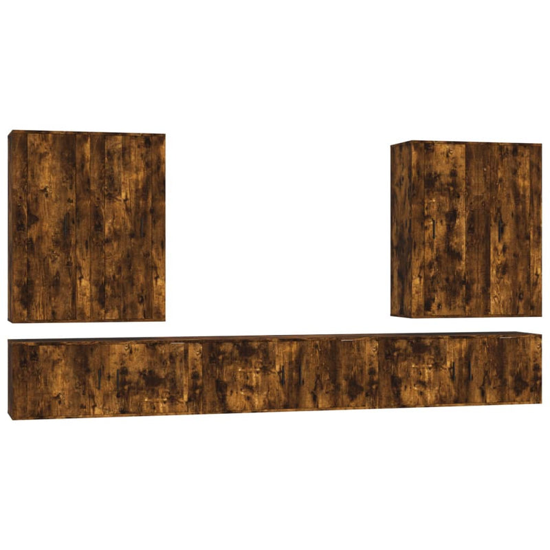 7-delige Tv-meubelset bewerkt hout gerookt eikenkleurig MeubelReus