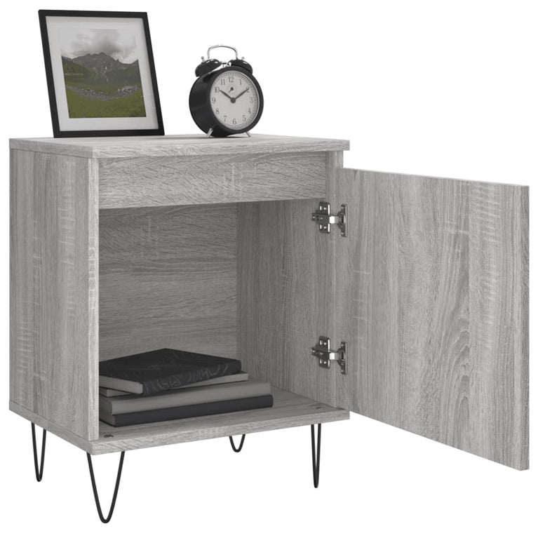 Nachtkastje 40x30x50 cm bewerkt hout grijs sonoma eikenkleurig MeubelReus