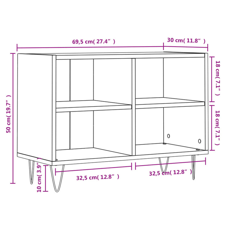 Tv-meubel 69,5x30x50 cm bewerkt hout betongrijs MeubelReus