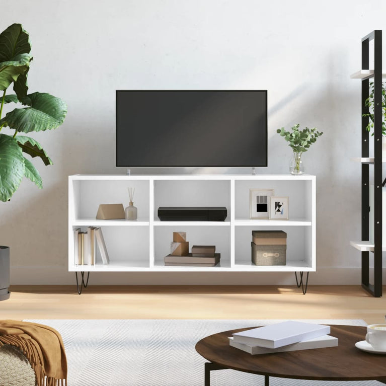 Tv-meubel 103,5x30x50 cm bewerkt hout hoogglans wit MeubelReus