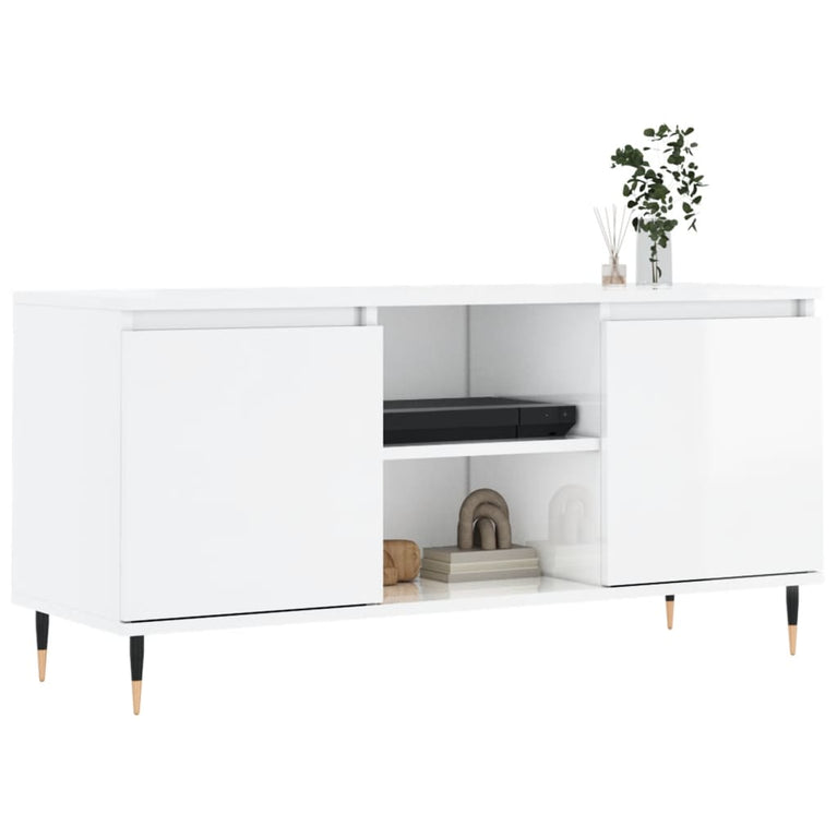 Tv-meubel 104x35x50 cm bewerkt hout hoogglans wit MeubelReus