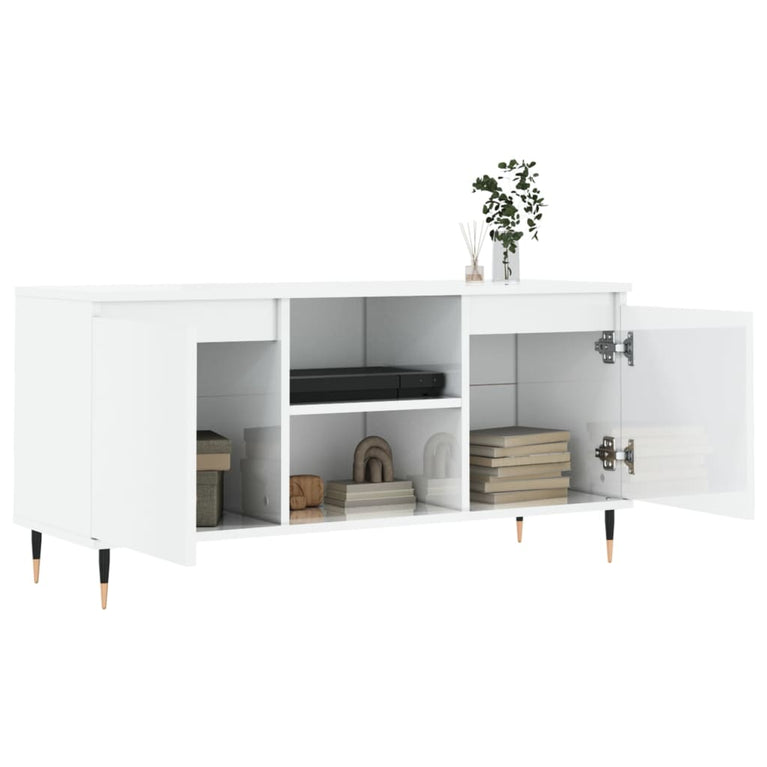 Tv-meubel 104x35x50 cm bewerkt hout hoogglans wit MeubelReus