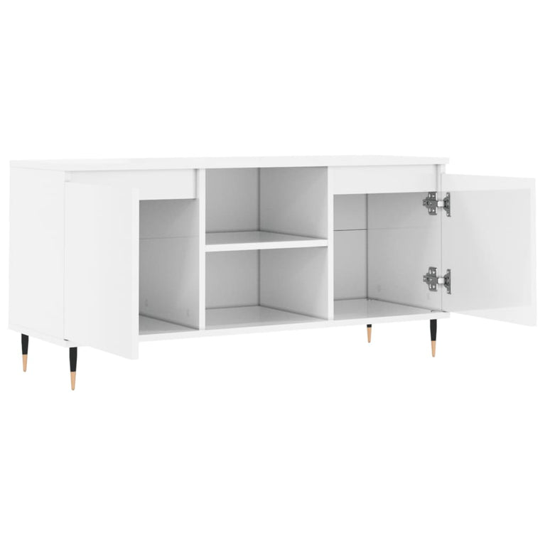Tv-meubel 104x35x50 cm bewerkt hout hoogglans wit MeubelReus