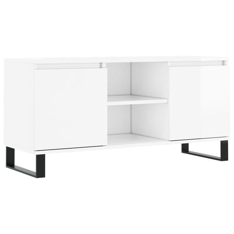 Tv-meubel 104x35x50 cm bewerkt hout hoogglans wit MeubelReus
