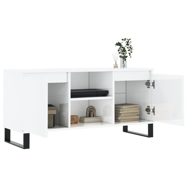 Tv-meubel 104x35x50 cm bewerkt hout hoogglans wit MeubelReus