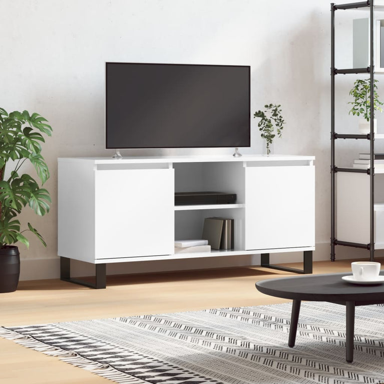 Tv-meubel 104x35x50 cm bewerkt hout hoogglans wit MeubelReus