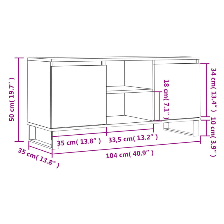 Tv-meubel 104x35x50 cm bewerkt hout gerookt eikenkleurig MeubelReus