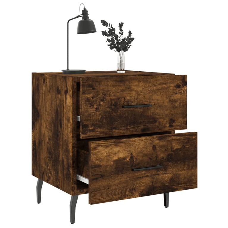 Nachtkastje 40x35x47,5 cm bewerkt hout gerookt eikenkleurig MeubelReus