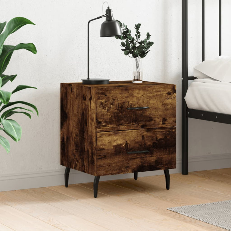 Nachtkastje 40x35x47,5 cm bewerkt hout gerookt eikenkleurig MeubelReus