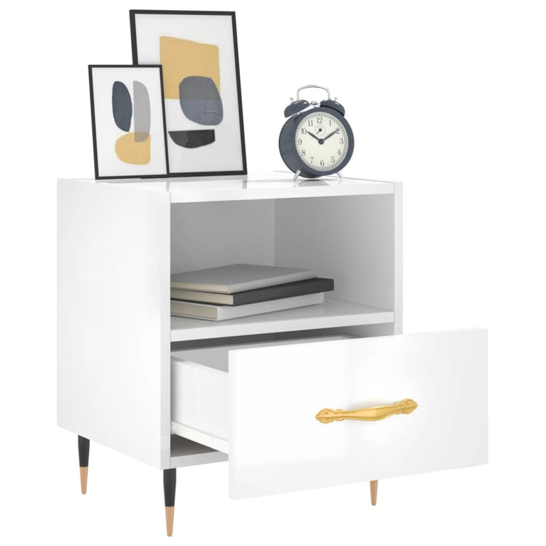 Nachtkastje 40x35x47,5 cm bewerkt hout hoogglans wit MeubelReus